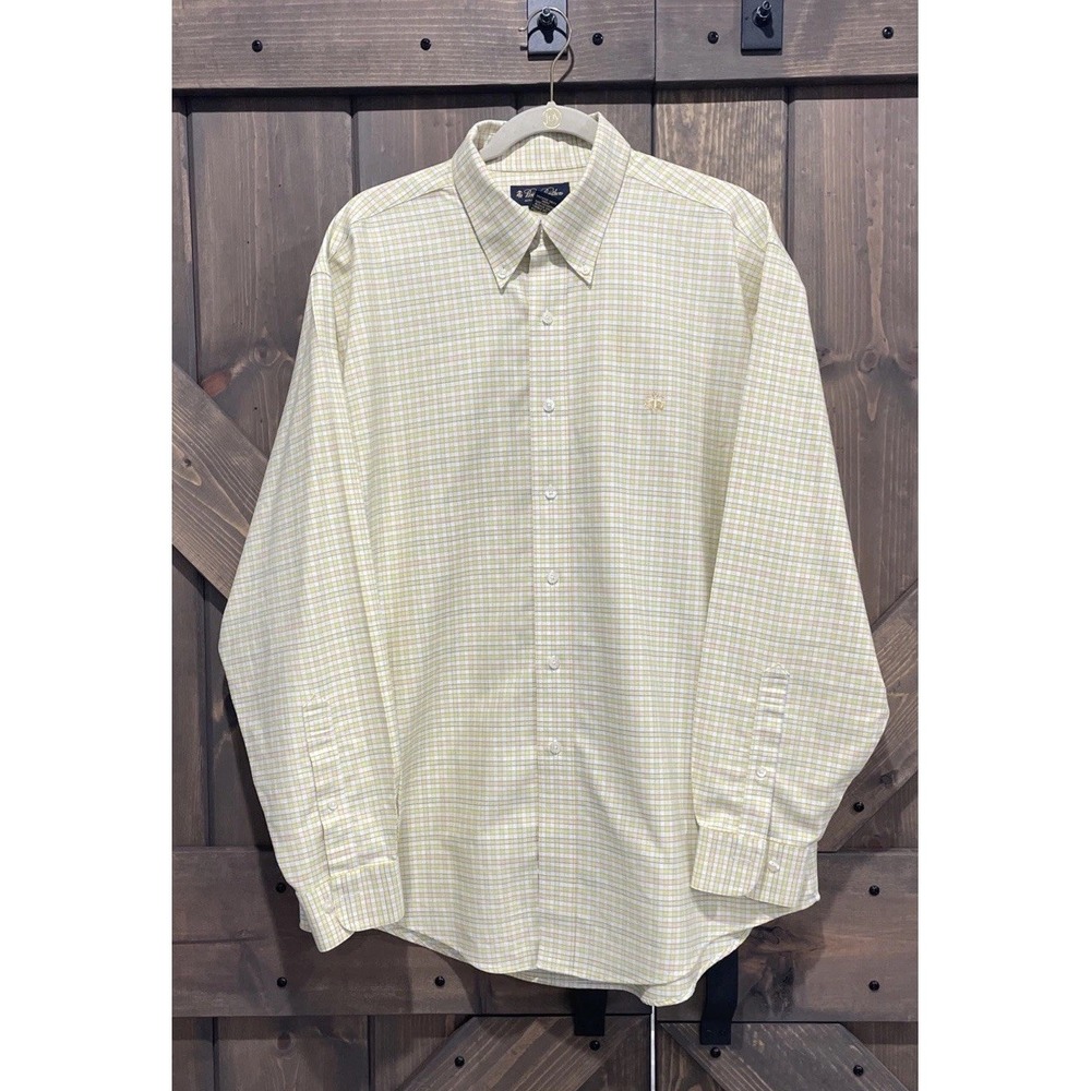 Brooks Brothers Button‎ Down Shirt Yellow Plaid Supima Cotton Non-Iron Men's L
